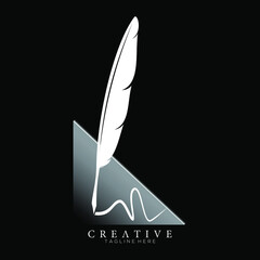 feather pen logo white with triangle gradation vector design template