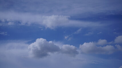 The beautiful blue sky with clouds floating in the sky looks very comfortable.