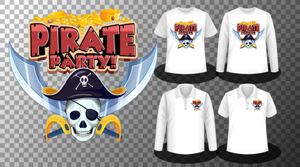 Pirate Party logo with Set of different shirts with pirate party logo screen on shirts