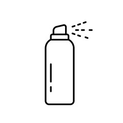 Aerosol spray can. Linear icon of deodorant, paint, air freshener, cleanser, furniture polish, repellent. Black illustration of gas spray, disinfectant in aluminum bottle. Contour isolated vector sign