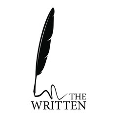 the written feather pen logo silhouette vector design template