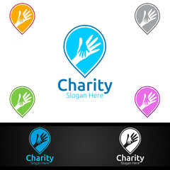 Pin Helping Hand Charity Foundation Creative Logo for Voluntary Church or Charity Donation