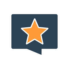 Speech bubble with a star colored icon. Quality control, add to favorites, customer review, rating symbol