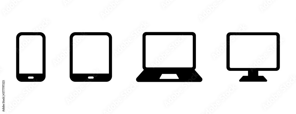 Fototapete パソコンやスマホなどのデジタルデバイスのアイコンのセット／タブレット／PC／スマートフォン／画面