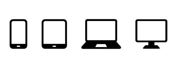 パソコンやスマホなどのデジタルデバイスのアイコンのセット／タブレット／PC／スマートフォン／画面