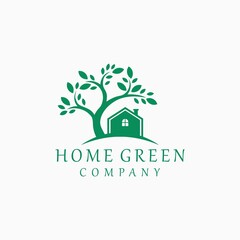 green house logo vector green home stock vector with leaf and tree