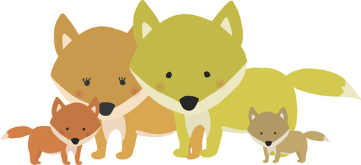 かわいい狐の親子のイラスト