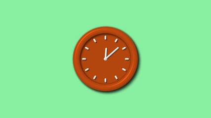 Amazing brown color 3d wall clock on green light background