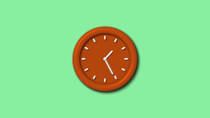 Amazing brown color 3d wall clock on green light background