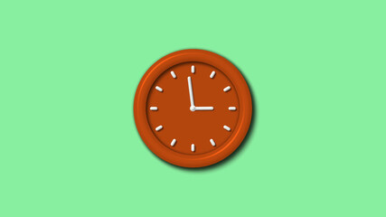 Amazing brown color 3d wall clock on green light background