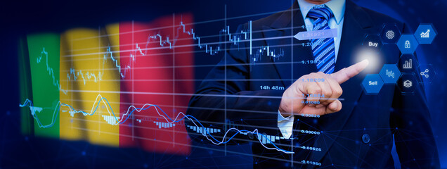 Businessman touching data analytics process system with KPI financial charts, dashboard of stock...