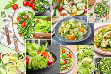 Fototapeta na wymiar Collage of photos with tasty cucumber salads