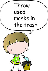 vector cartoon throw the used masks in the trash
