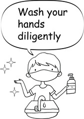 vector cartoon wash hands diligently