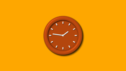 Amazing brown color 3d wall clock on orange color background