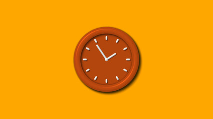 Amazing brown color 3d wall clock on orange color background