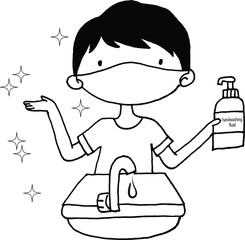 vector cartoon wash hands diligently