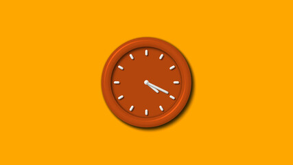 Amazing brown color 3d wall clock on orange color background