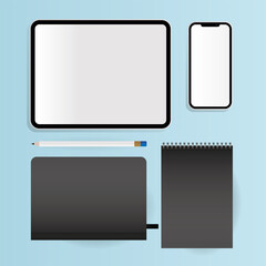 Mockup notebooks tablet and smartphone vector design