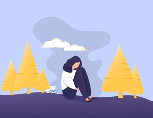 Mental health, Self-healing, recovery flat vector illustration. Woman assembling herself cartoon character. Girl feeling incomplete. Mental rehabilitation, psychotherapy concept.