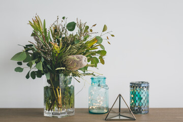 Old man banksia and Australian native flowers in a vase