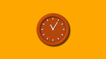 New brown color 3d wall clock on orange color background,clock