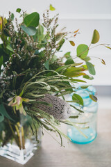 Old man banksia and Australian native flowers in a vase