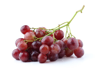 Ripe juicy red grapes on a white background.