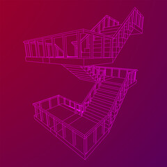 Wireframe stairs, interior staircases steps with railing