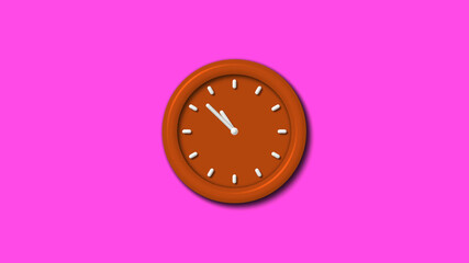 Brown color 12 hours 3d wall clock on pink background,Wall clock