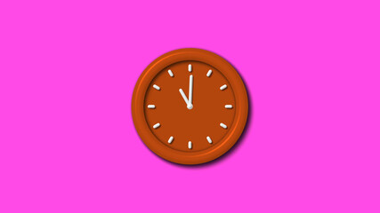 Brown color 12 hours 3d wall clock on pink background,Wall clock