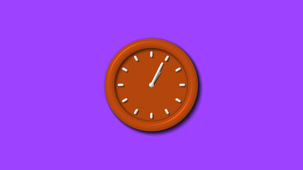 Beautiful brown color 3d wall clock on purple background,12 hours wall clock