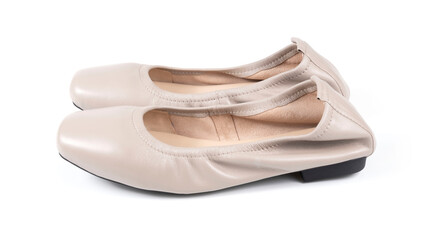 female shoes in pastel colors on white