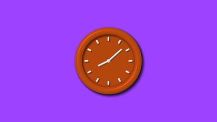 Amazing brown color 3d wall clock on purple background,3d clock