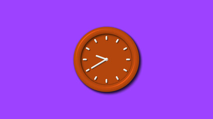 Amazing brown color 3d wall clock on purple background,3d clock