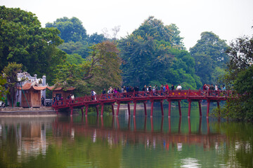 Fototapeta na wymiar Red Bridge in Hoan Kiem Lake, Ha Noi, Vietnam