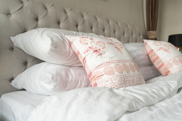 beautiful pillow decoration on bed in bedroom