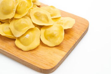 Traditional Italian ravioli pasta on white background