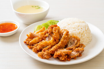 Hainanese chicken rice with fried chicken