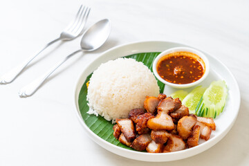 fried belly pork with rice with spicy sauce