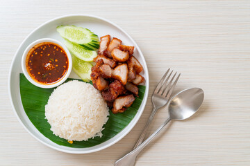 fried belly pork with rice with spicy sauce