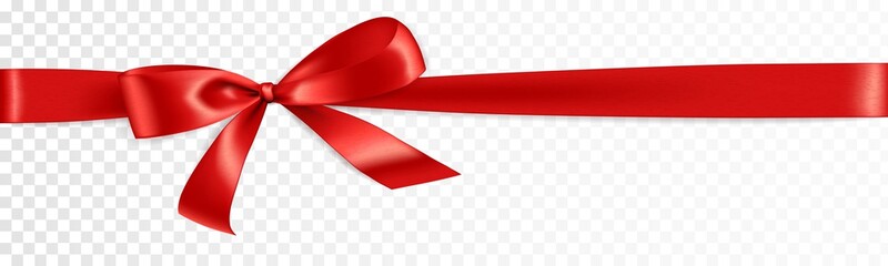 Realistic gift bow. Red ribbon isolated. Vector holiday decoration. Great for christmas and birthday cards, valentine or shopping sale banners. Easy to change colors.