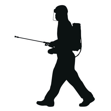 recommend clip art: Silhouette Of Man In A Hazmat Suit Spraying A Sanitizer