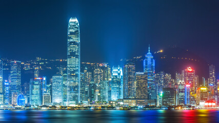 Plakat Victoria harbor of Hong Kong City at Night