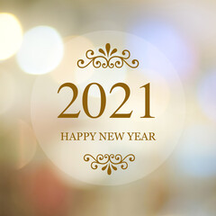 Obraz premium Happy New Year 2021 on blur abstract bokeh background, new year greeting card, banner