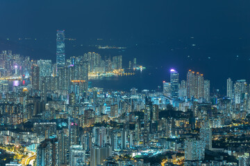 Fototapeta na wymiar Aerial view of Hong Kong city at night