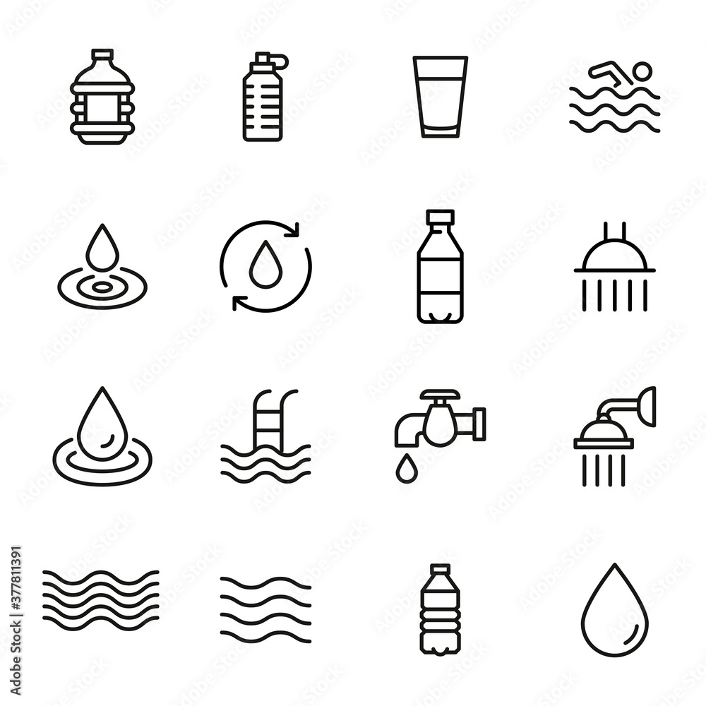 Wall mural premium set of water line icons.