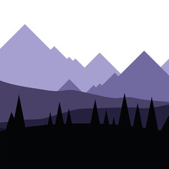 pine trees in front of mountain landscape vector design