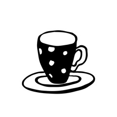Tea (coffee) cup with polka dot print hand drawn vector illustration