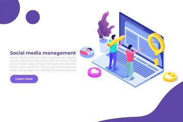 Content SMM manager strategy processes concept. Flat vector isometric illustration.